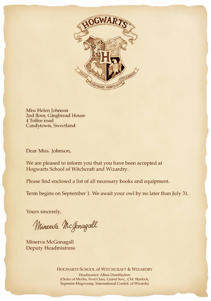 Harry Potter – Personalized Hogwarts Acceptance Letter – 3.5” x 3.5”  Functional Resin Envelope Magnet with 5” x 8” Letter from Professor  McGonagall 